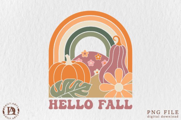 Download Hello Fall Boho Rainbow Retro Pumpkin - Fall boho Collection