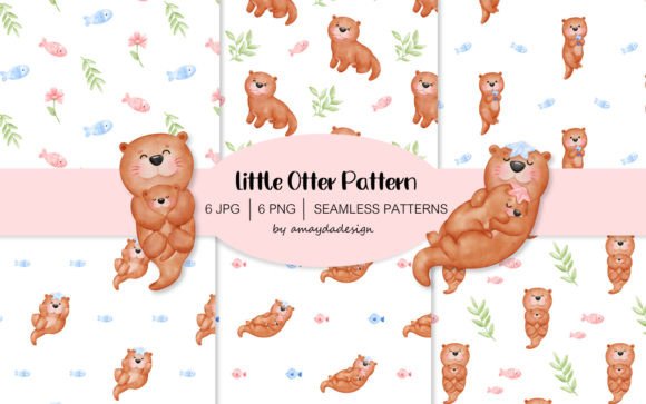 Download Cute Otters Patterns Digital Paper - Patterns Collection