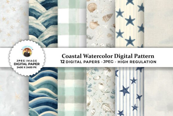 Download Coastal Watercolor Digital Patterns - Patterns Collection