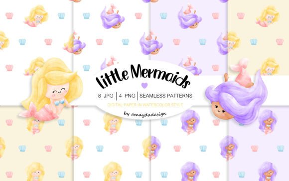 Download Cute Mermaid Patterns Digital Paper - Patterns Collection