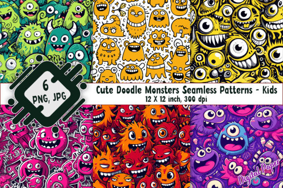 Download Cute Doodle Monsters Seamless Patterns - Patterns Collection