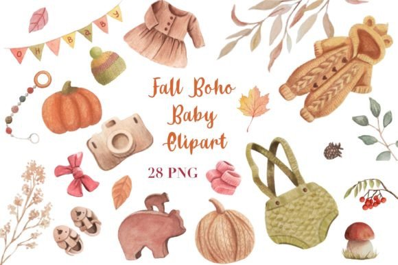 Download Fall Boho Baby Watercolor Clipart PNG - Fall boho Collection