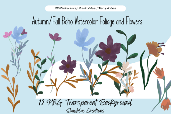 Download Autumn/Fall Boho Foliage Flowers Clipart - Fall boho Collection