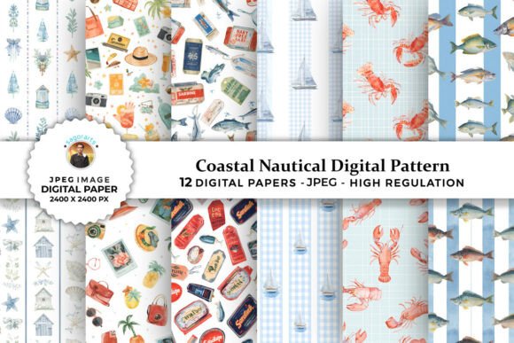 Download Coastal Nautical Digital Patterns - Patterns Collection