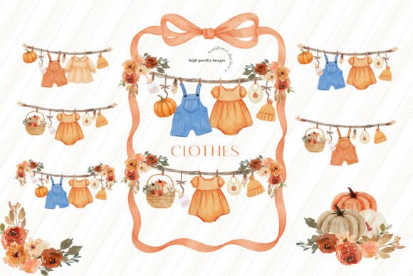 Download Fall Boho Baby Clothesline Clipart - Fall boho Collection