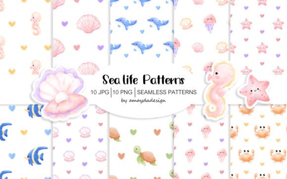 Download Sea Life Digital Paper Seamles Patterns - Patterns Collection