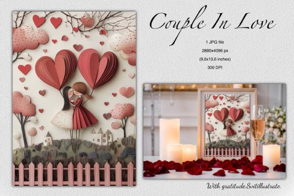 Download Couple in Love,Paper Cut Illustration - Illustration Collection